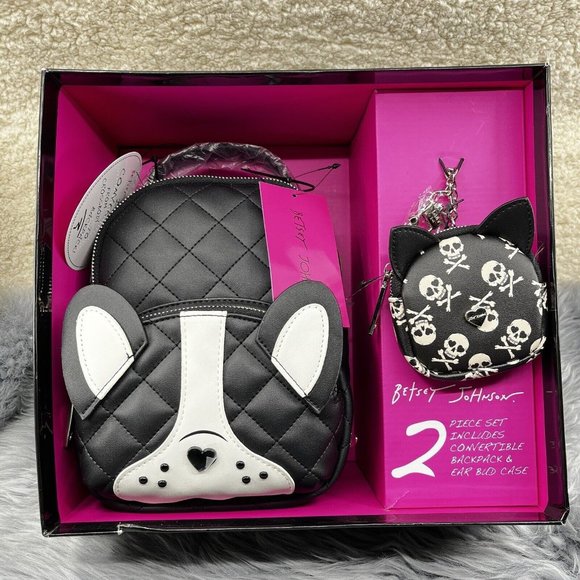 Betsey Johnson Dog French Bulldog Cat Mini Kitsch Backpack Gift Box Set NEW